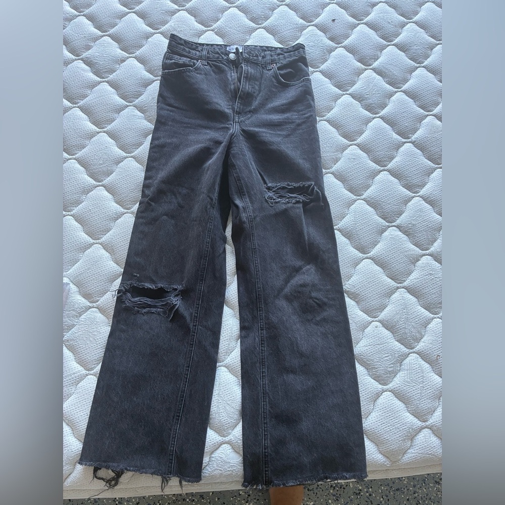 Zara Black Distressed Flare Jeans